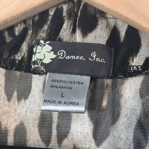 Damee Inc Leopard Print Sheer Sleeveless Ruffle Wire Neck Blouse L Y2K Glam - Picture 7 of 9